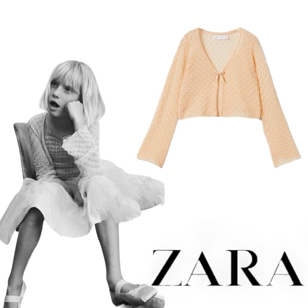 ZARA Kids | Tangerine | POINTELLE KNIT CARDIGAN